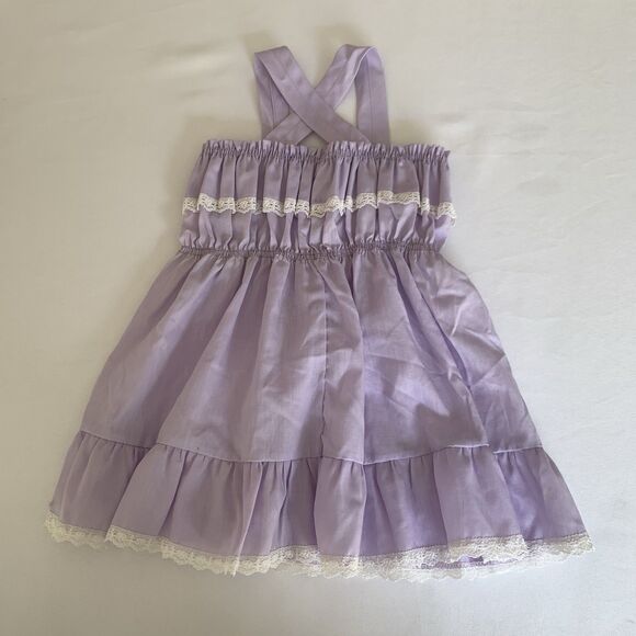 Vintage Evy Of California Dress Toddler Girls 4T Pastel Purple Lace Trim Easter - Picture 2 of 8